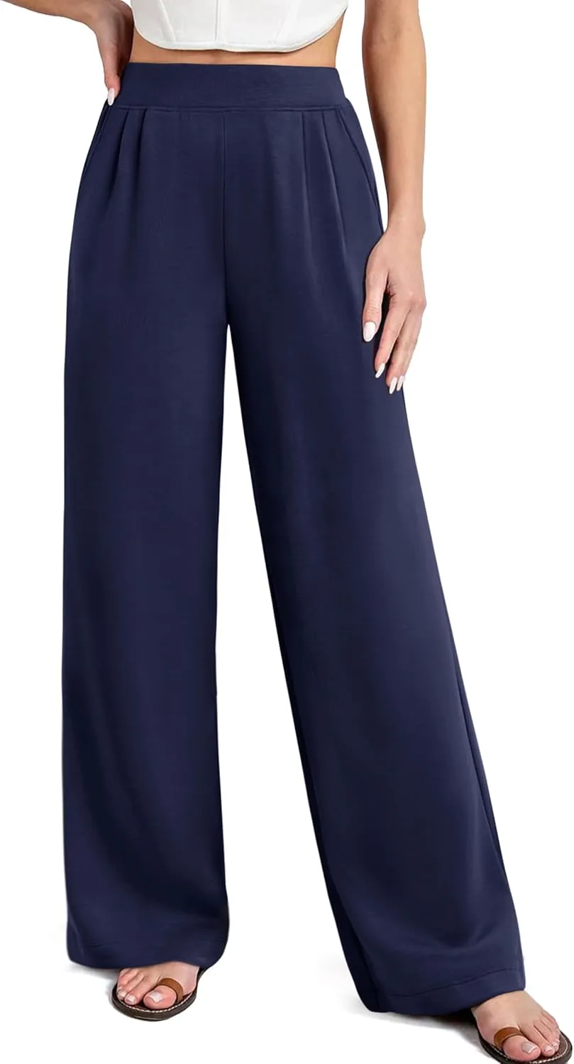 NIMIN Trousers Pants for Women Stretchy High Waisted Business Casual Slacks for Work Wide Leg Pleated Pull On Pants