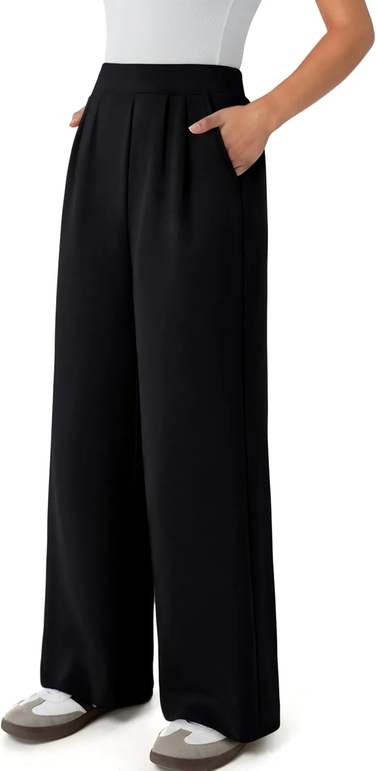 NIMIN Trousers Pants for Women Stretchy High Waisted Business Casual Slacks for Work Wide Leg Pleated Pull On Pants