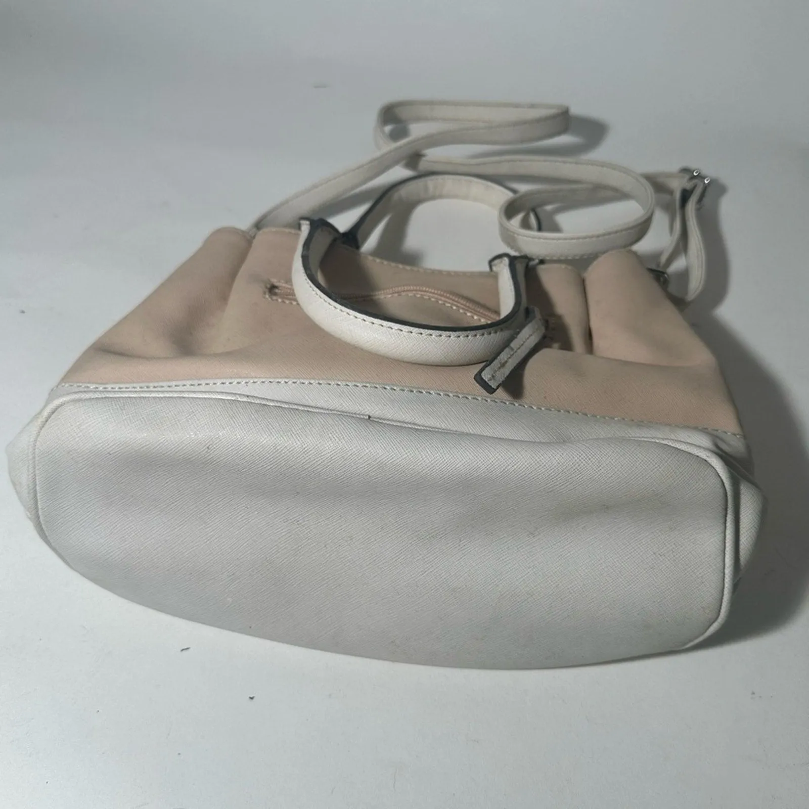 Nine West Cream and White Satchel with Double Handles and Silver Hardware