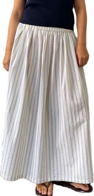 NUFIWI Women Y2k Striped Maxi Skirts High Elastic Waist Ruched Flowy Long Skirts Boho Casual A Line Flare Skirts