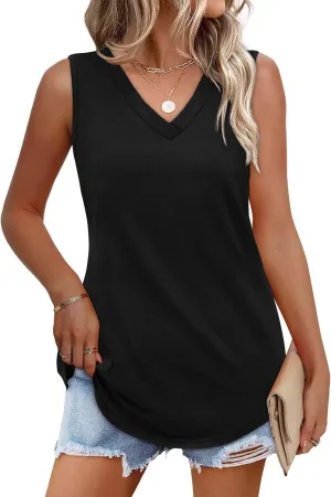 OFEEFAN Womens Tank Tops 2025 Loose Fit Casual V Neck Shirts Flowy Sleeveless Summer Tops