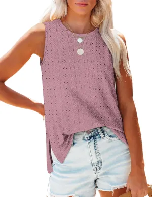 OFEEFAN Womens Tank Tops High Neck Summer Tops Eyelet Sleeveless Shirts Loose Fit 2025