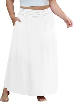 OLRIK Plus Size Maxi Skirt with Pockets 2025 Summer Elastic High Waisted A-Line Flowy Long Skirts