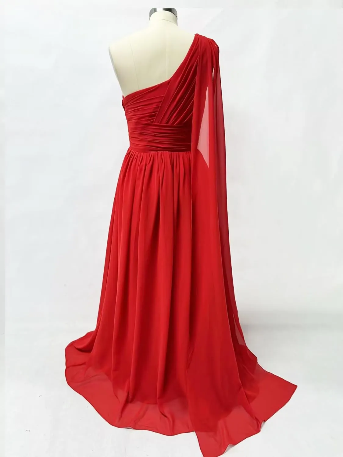 One Shoulder Bridesmaid Dresses for Wedding with Pocket Chiffon Pleated Long Formal Evening Dress