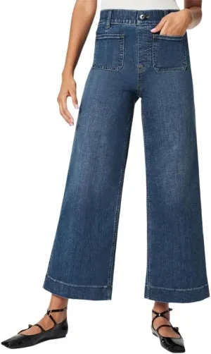 Oprah's Favorite Women's High Waisted Tummy Control Sailor Wide Leg Trouser Cropped Wide Leg Baggy Stretchy Denim Jean