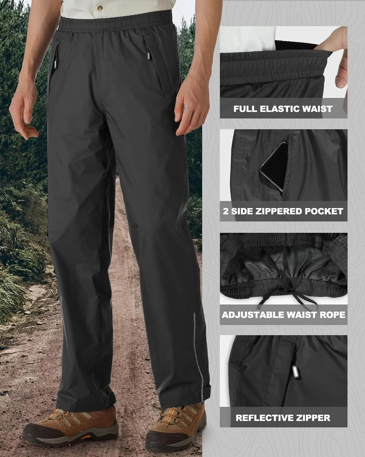 Outdoor Ventures Men's Rain Pants Waterproof Rain Overall Pants Windproof Packable Rain Outdoor Pants for Hiking Fishig Golf