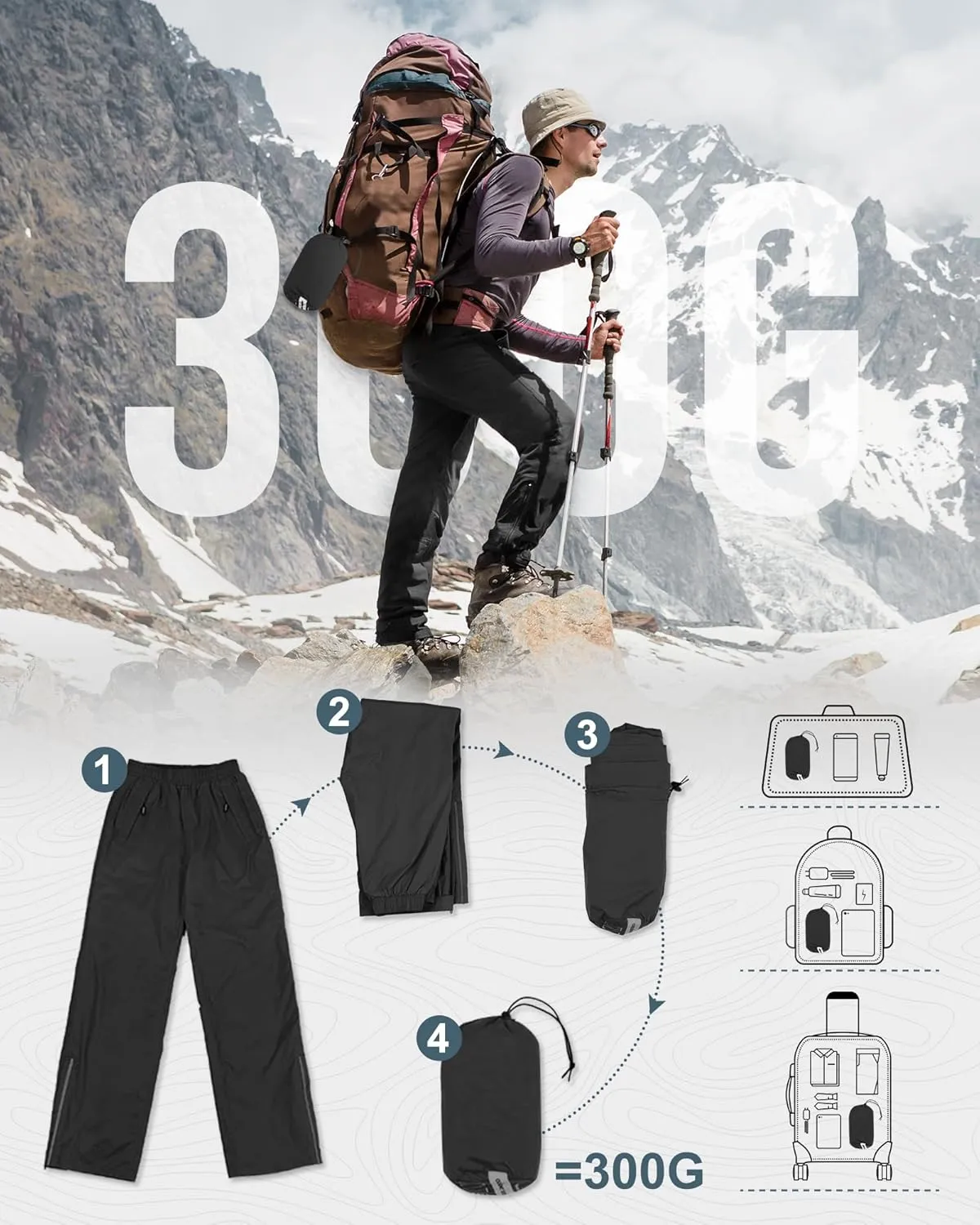 Outdoor Ventures Men's Rain Pants Waterproof Rain Overall Pants Windproof Packable Rain Outdoor Pants for Hiking Fishig Golf