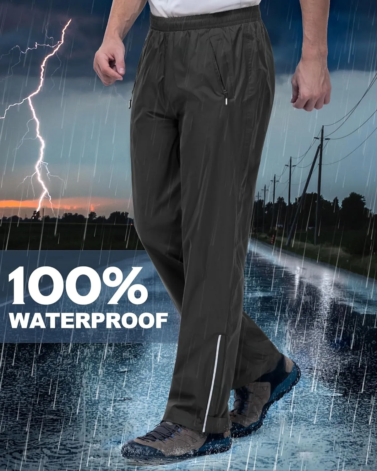 Outdoor Ventures Men's Rain Pants Waterproof Rain Overall Pants Windproof Packable Rain Outdoor Pants for Hiking Fishig Golf