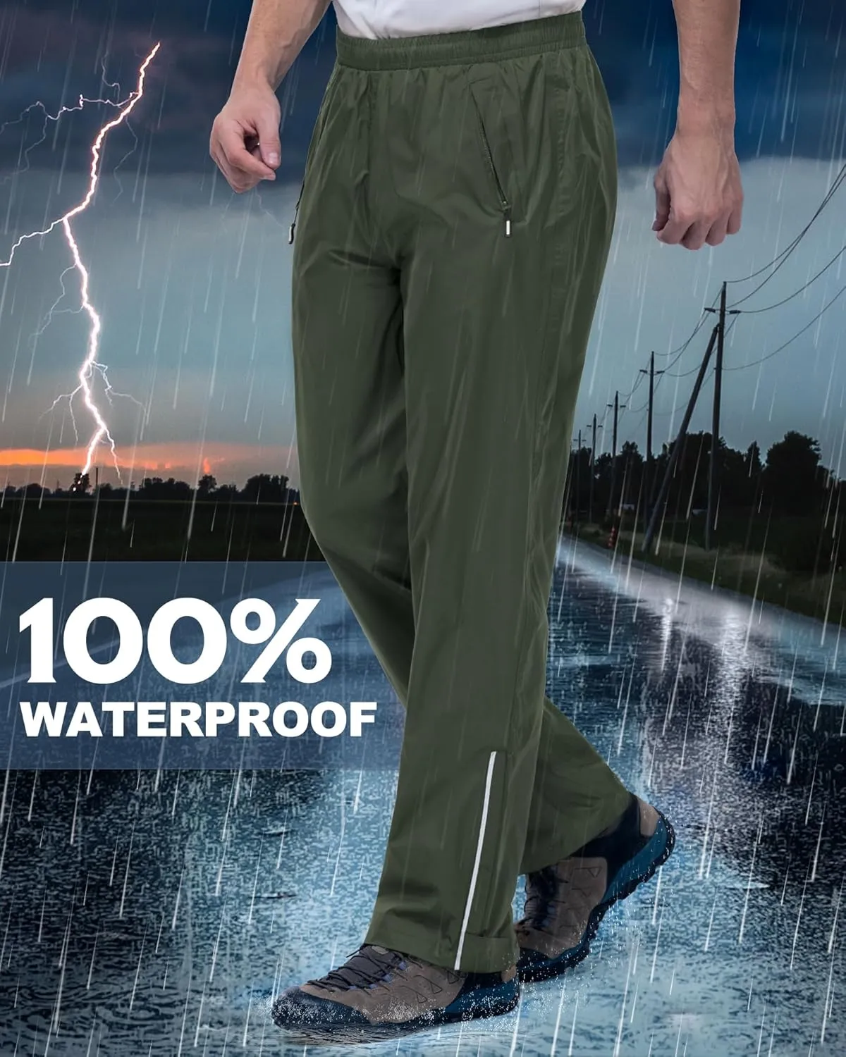 Outdoor Ventures Men's Rain Pants Waterproof Rain Overall Pants Windproof Packable Rain Outdoor Pants for Hiking Fishig Golf