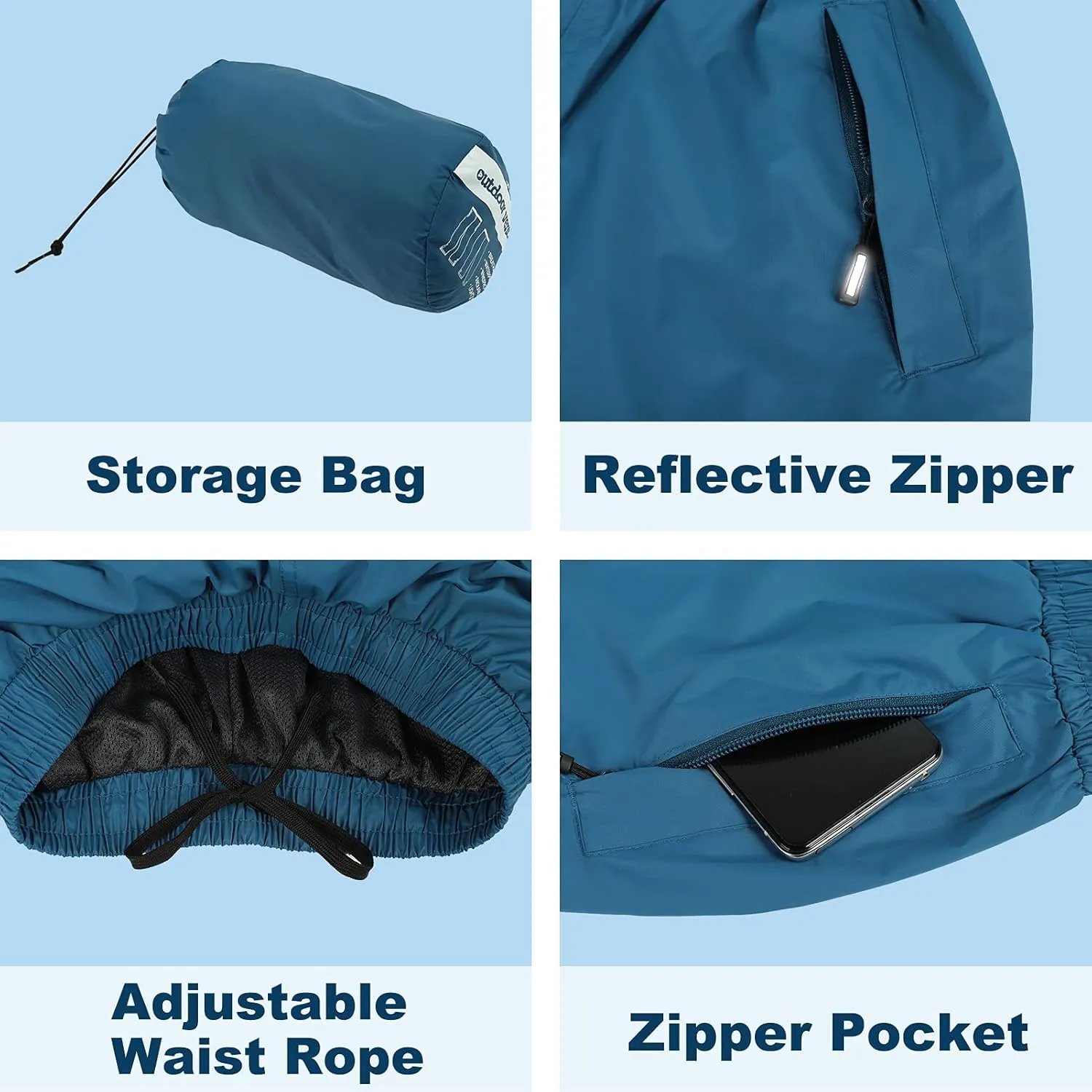 Outdoor Ventures Women's Rain Pants Packable Waterproof Hiking Pants Windproof Breathable Outdoor Rain Over Pants