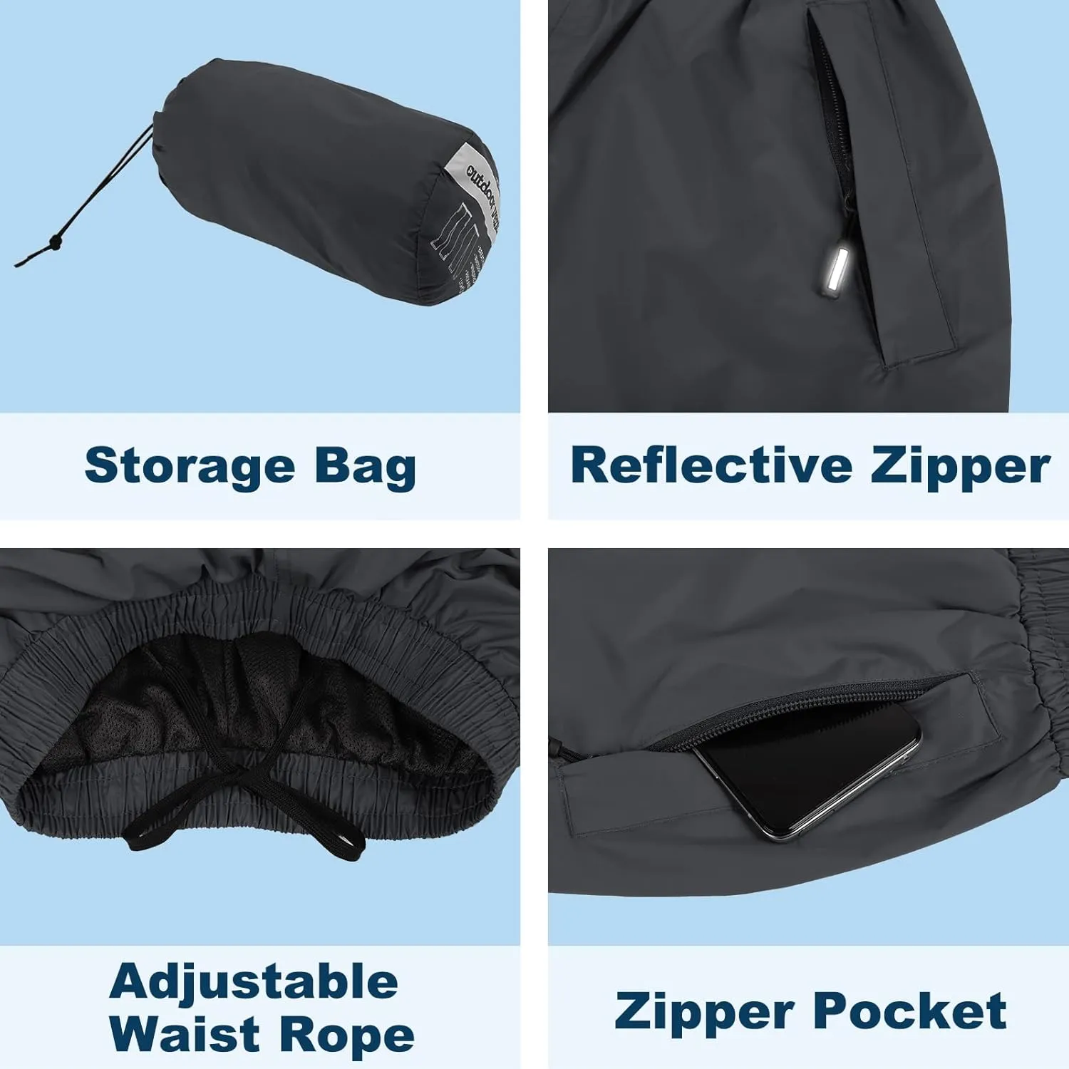 Outdoor Ventures Women's Rain Pants Packable Waterproof Hiking Pants Windproof Breathable Outdoor Rain Over Pants