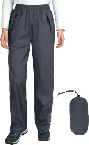 Outdoor Ventures Women's Rain Pants Packable Waterproof Hiking Pants Windproof Breathable Outdoor Rain Over Pants