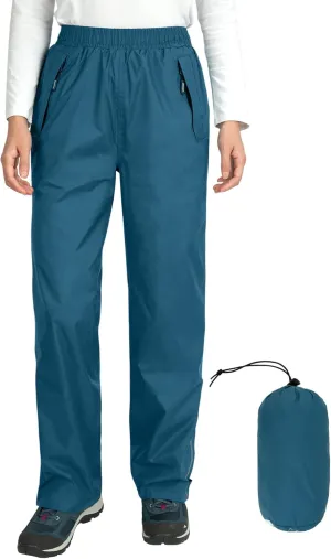 Outdoor Ventures Women's Rain Pants Packable Waterproof Hiking Pants Windproof Breathable Outdoor Rain Over Pants