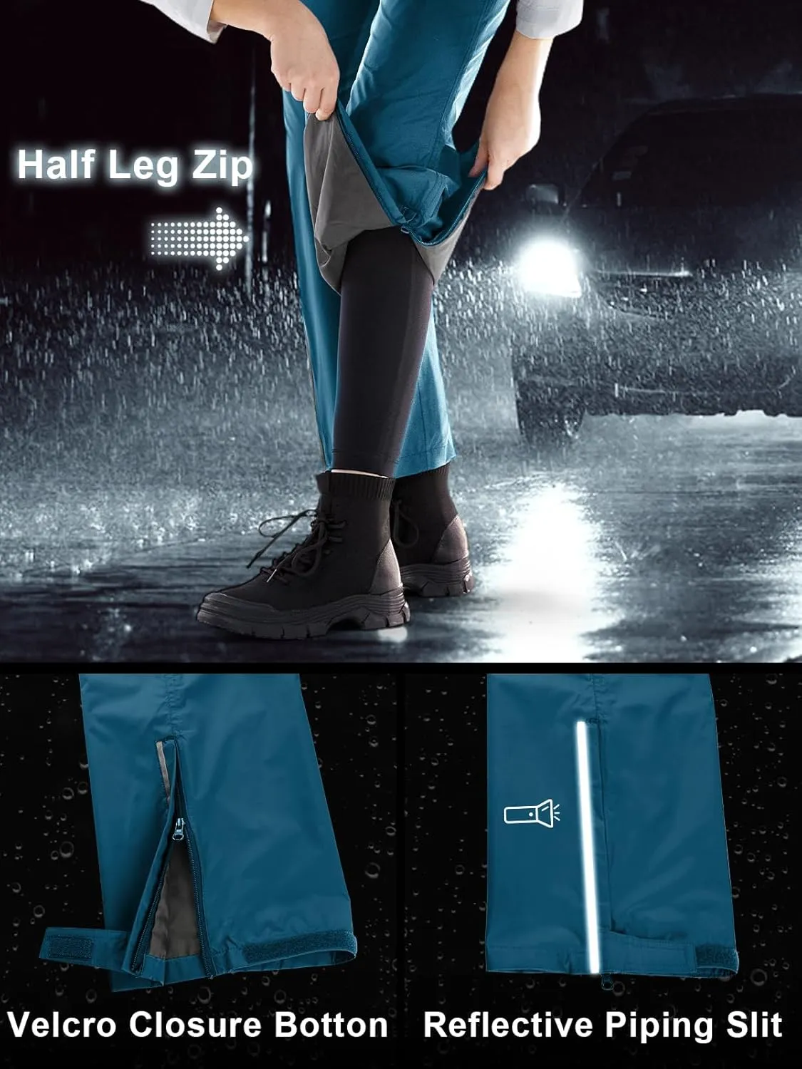 Outdoor Ventures Women's Rain Pants Packable Waterproof Hiking Pants Windproof Breathable Outdoor Rain Over Pants