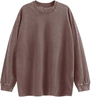 Oversized Crewneck Tshirts for Men Vintage Acid Wash Shirts Long Sleeve Cotton Basic Baggy Plain Sweatshirts Unisex