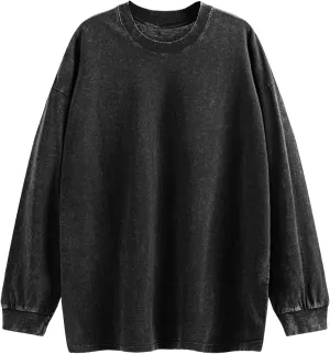 Oversized Crewneck Tshirts for Men Vintage Acid Wash Shirts Long Sleeve Cotton Basic Baggy Plain Sweatshirts Unisex