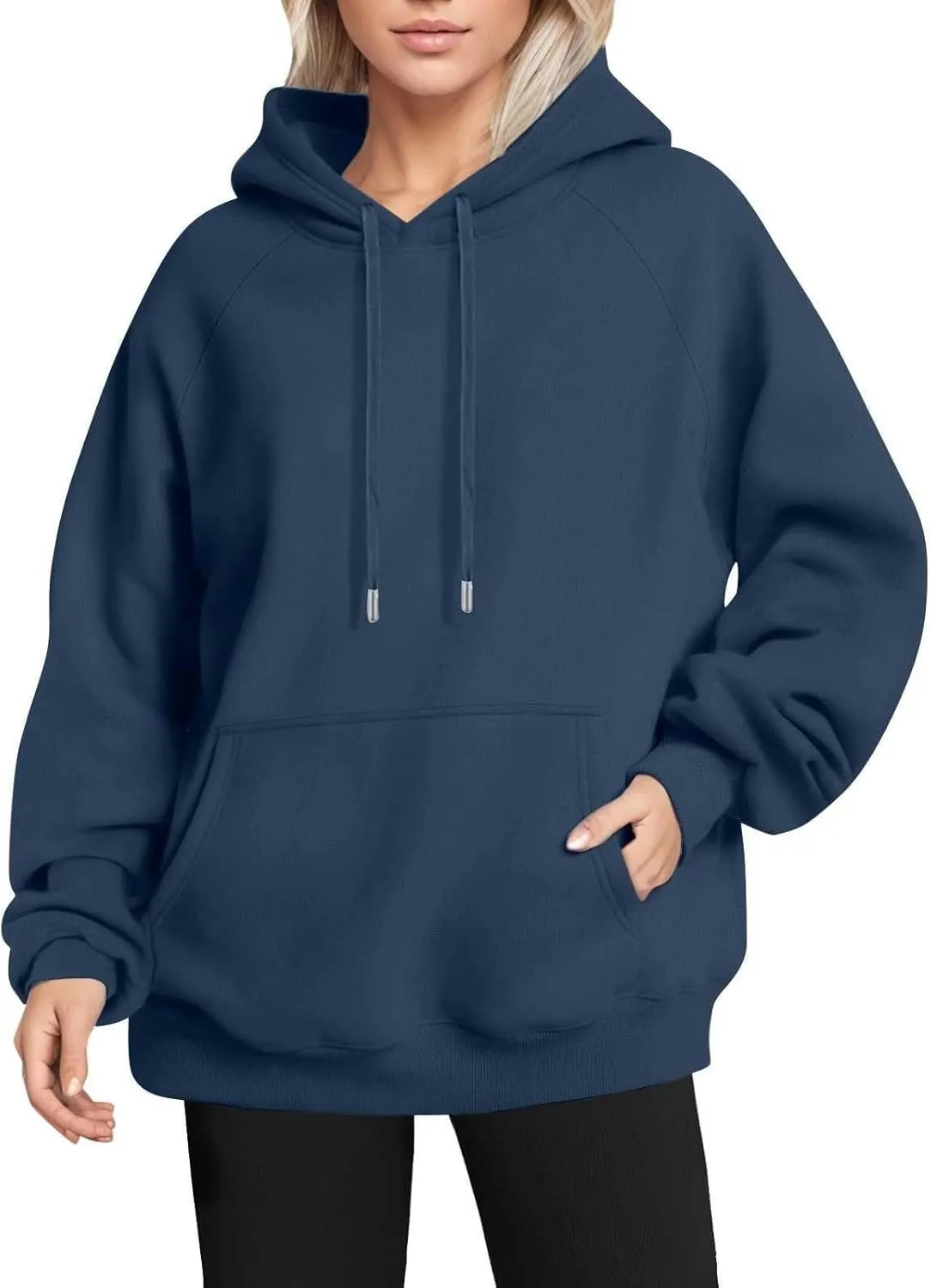 Oversized Hoodies for Women Trendy Drawstring Fleece Plain Comfy Hoodie Loose Fit Preppy Raglan Hooded Sweatshirt