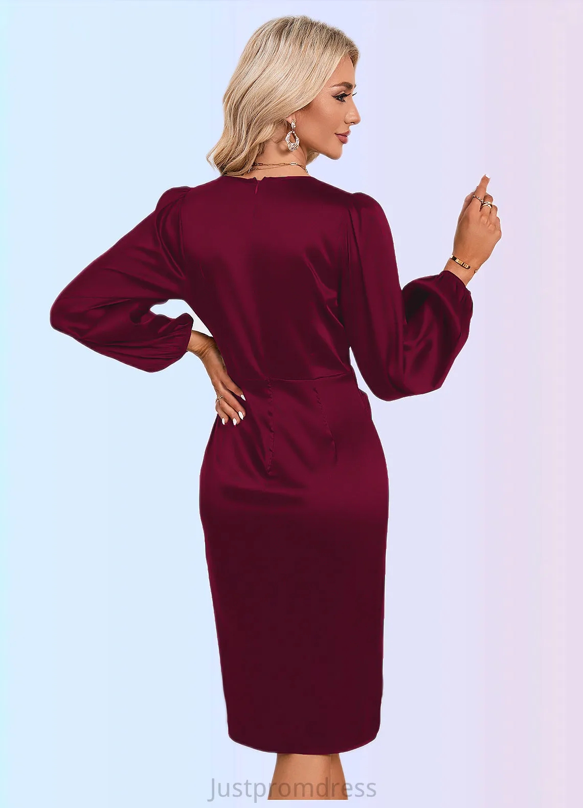 Pauline Ruffle V-Neck Elegant Sheath/Column Satin Midi Mini Dresses HHP0022271
