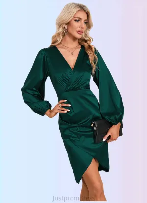 Pauline Ruffle V-Neck Elegant Sheath/Column Satin Midi Mini Dresses HHP0022271