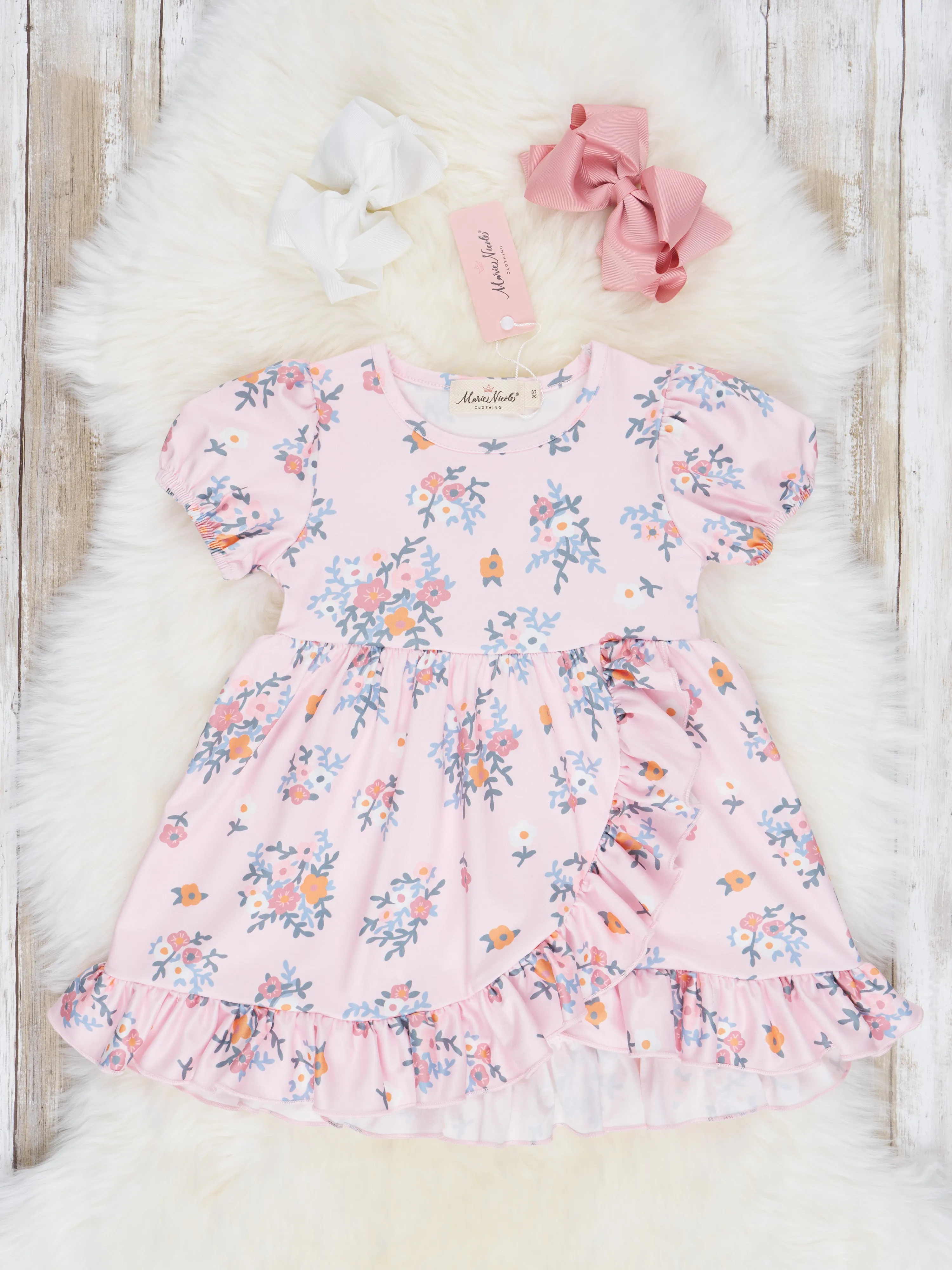 Peach Floral Ruffle Dress