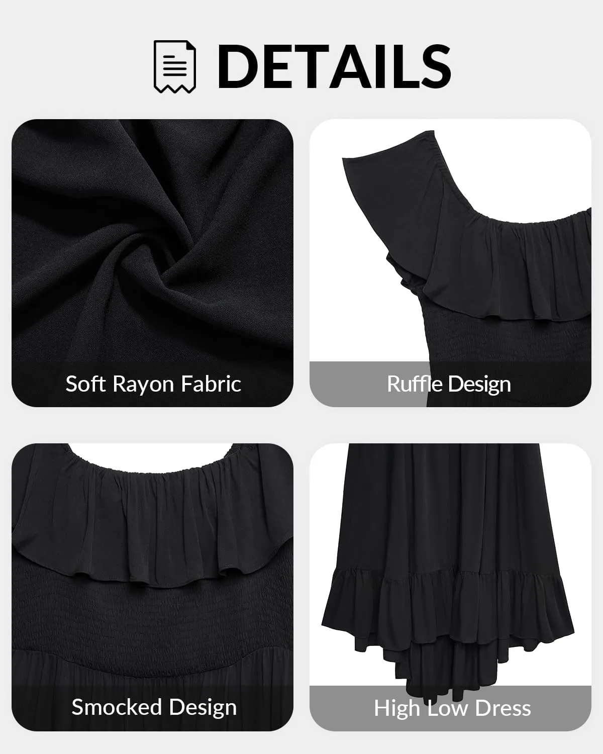 Pinup Fashion Plus Size Summer Dresses - Off Shoulder Ruffle Boho Casual High Low Smocked Dress with Pockets
