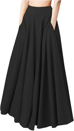 Pleated Maxi Skirts for Women, High Waist Large Swing A-Line Skirts Retro Flowy Elastic Full Length Formal Skirts