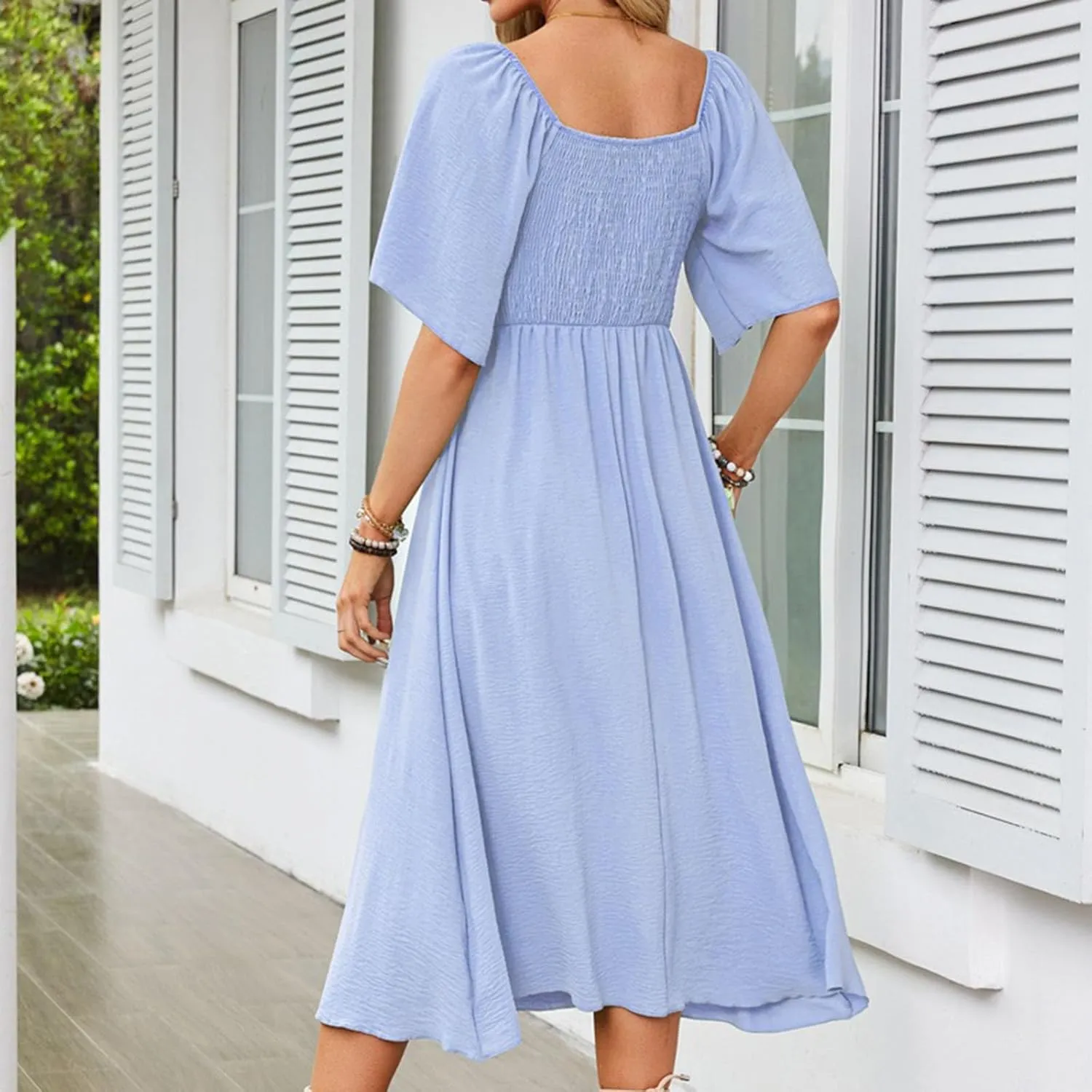 Plus Size Dresses for Curvy Women Summer Casual Deep V Neck Elegant Bow Tie Ruffle Sleeves Flowy A-Line Midi Dress