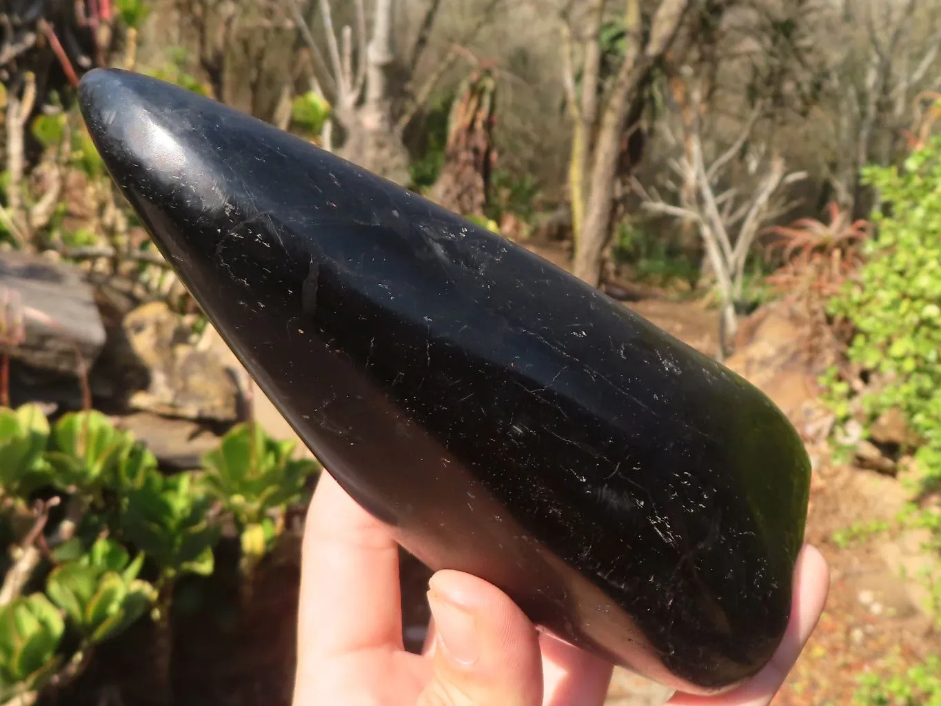 Polished Black Tourmaline Standing Free Form  x 1 From Madagascar