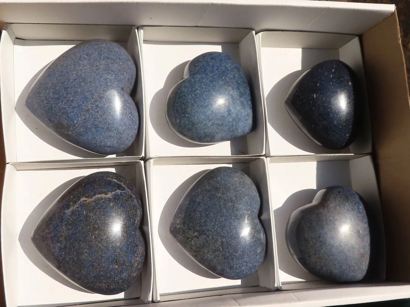 Polished Blue Lazulite Hearts  x 6 From Madagascar