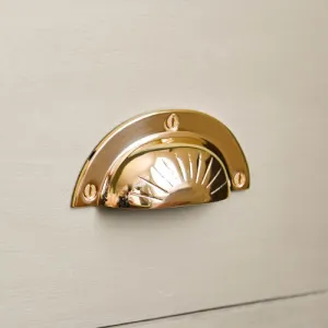 Polished Brass Curved Fluted Drawer Handle