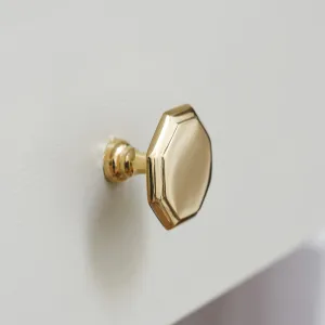 Polished Brass Smooth Top Octagonal Cabinet Knob - 44mm
