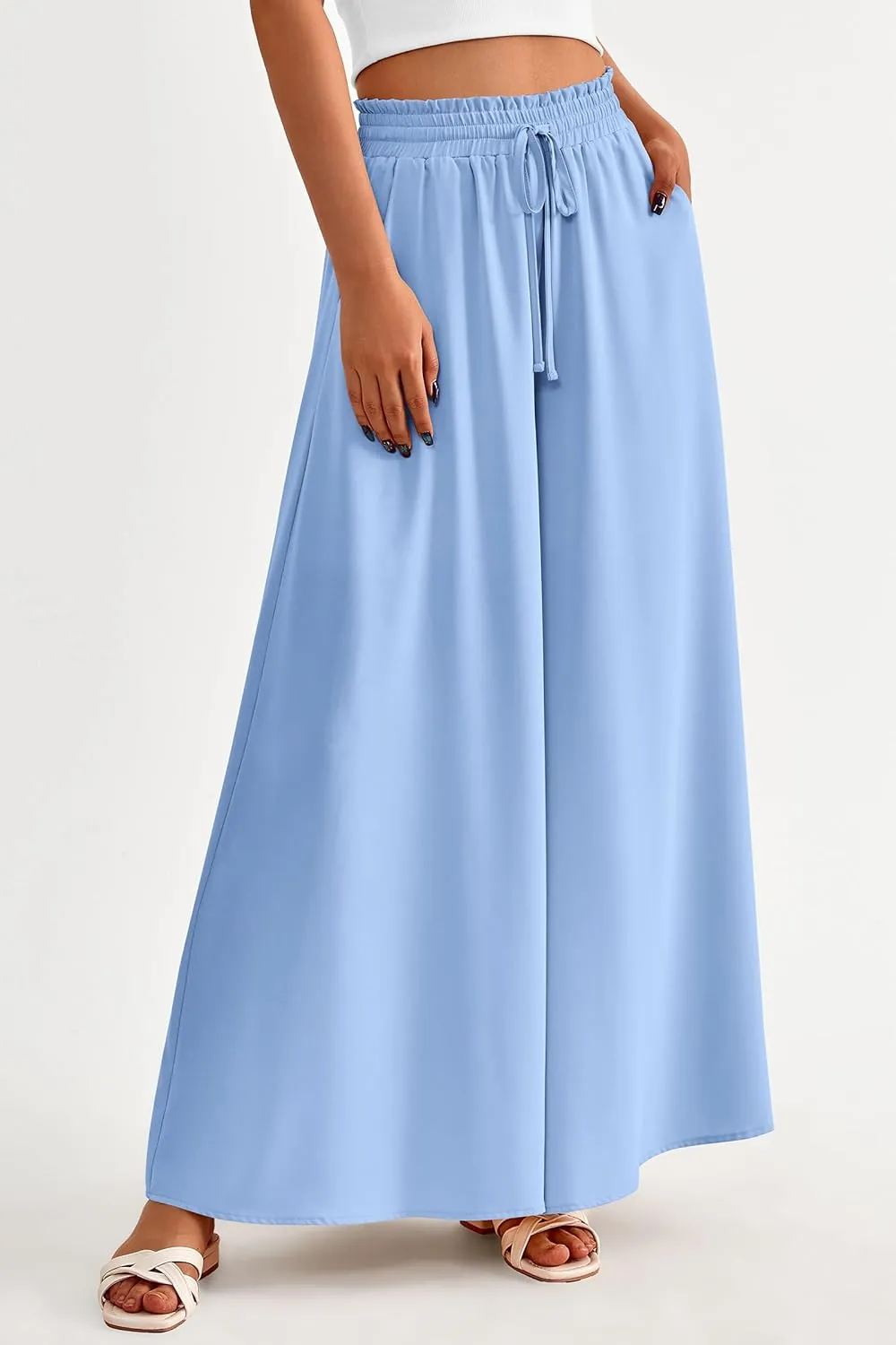 PRETTYGARDEN Women's 2025 Summer Wide Leg Palazzo Pants High Waisted Flowy Pockets Trendy Casual Lounge Boho Beach Trousers