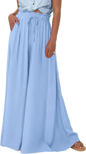 PRETTYGARDEN Women's 2025 Summer Wide Leg Palazzo Pants High Waisted Flowy Pockets Trendy Casual Lounge Boho Beach Trousers