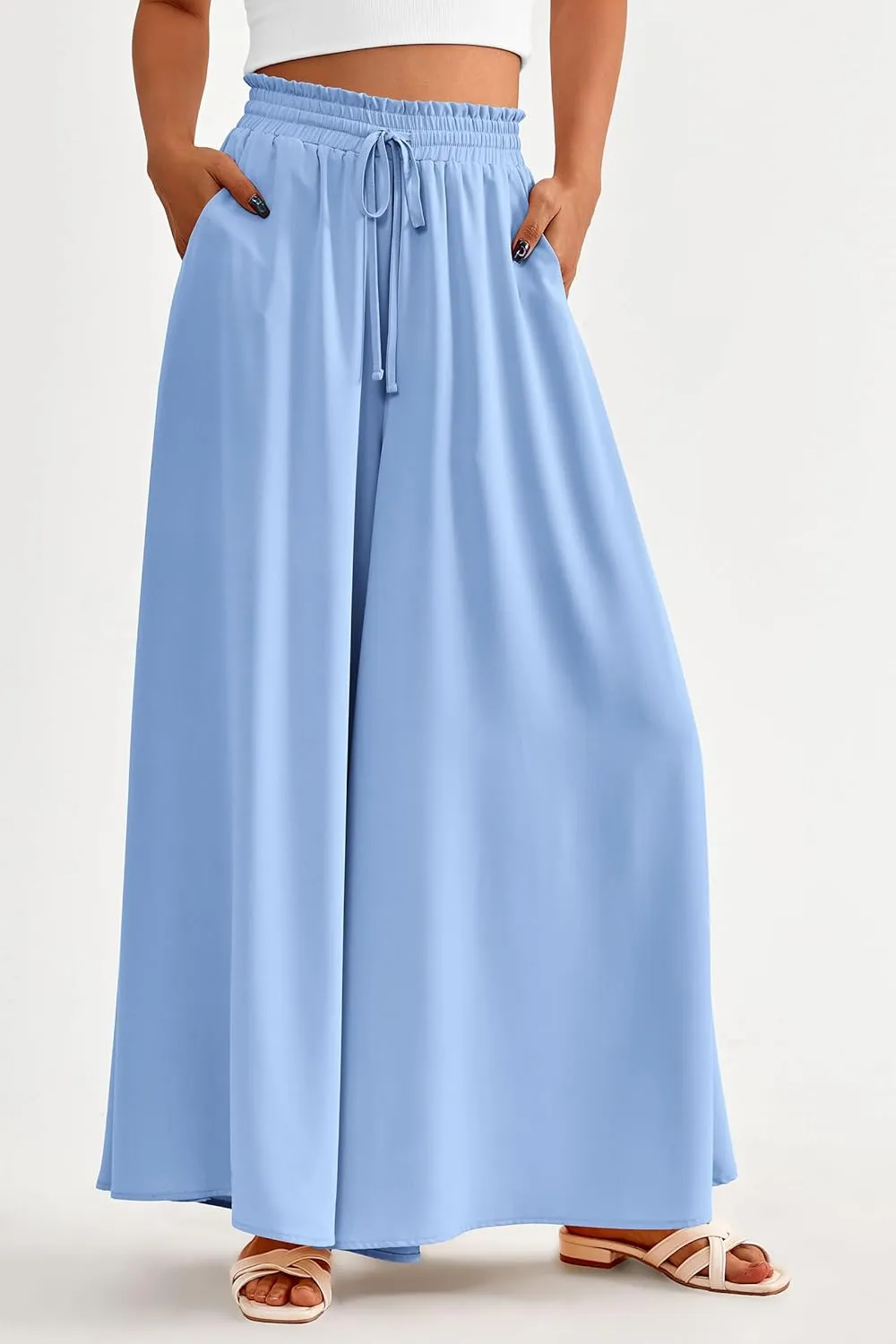 PRETTYGARDEN Women's 2025 Summer Wide Leg Palazzo Pants High Waisted Flowy Pockets Trendy Casual Lounge Boho Beach Trousers
