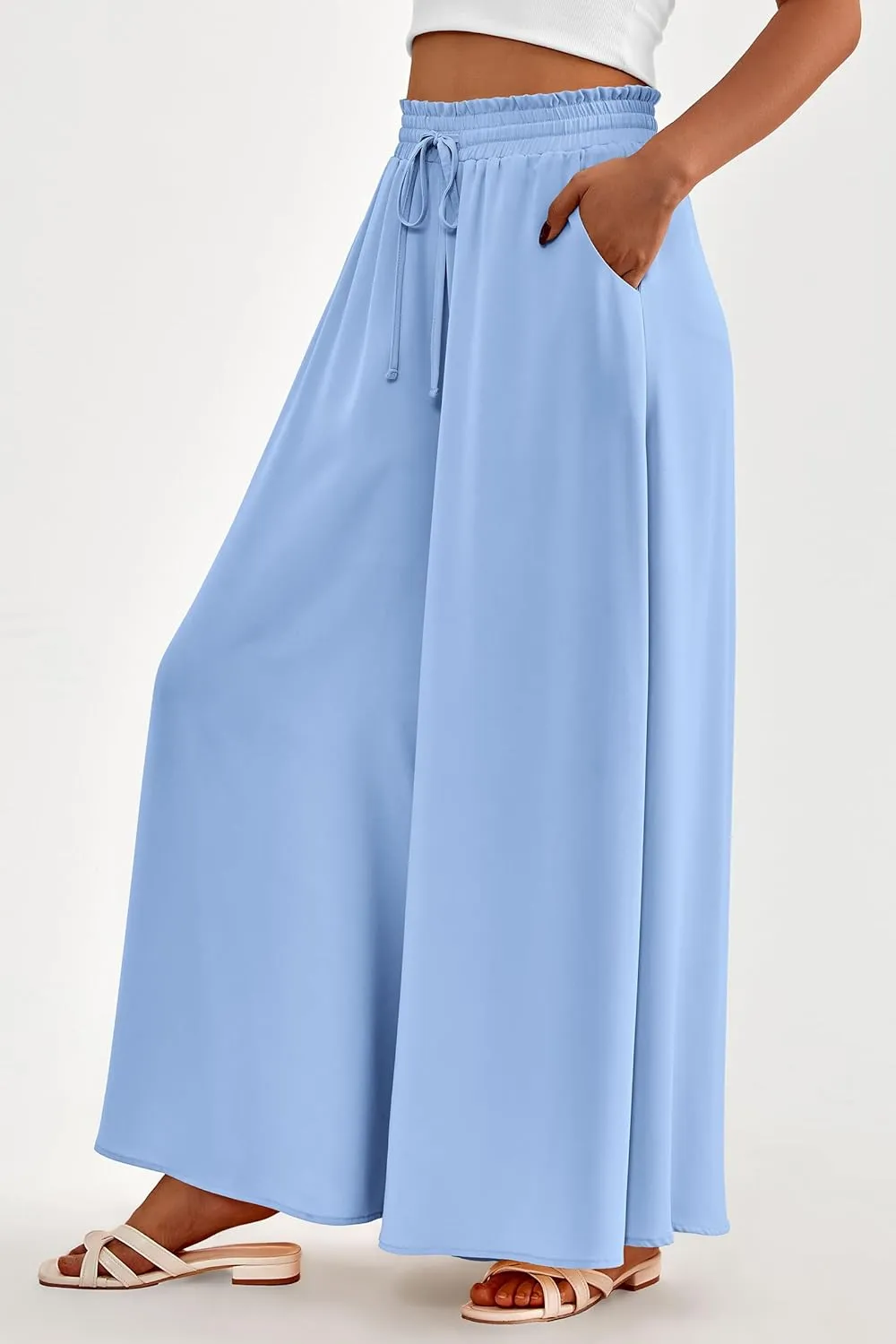 PRETTYGARDEN Women's 2025 Summer Wide Leg Palazzo Pants High Waisted Flowy Pockets Trendy Casual Lounge Boho Beach Trousers
