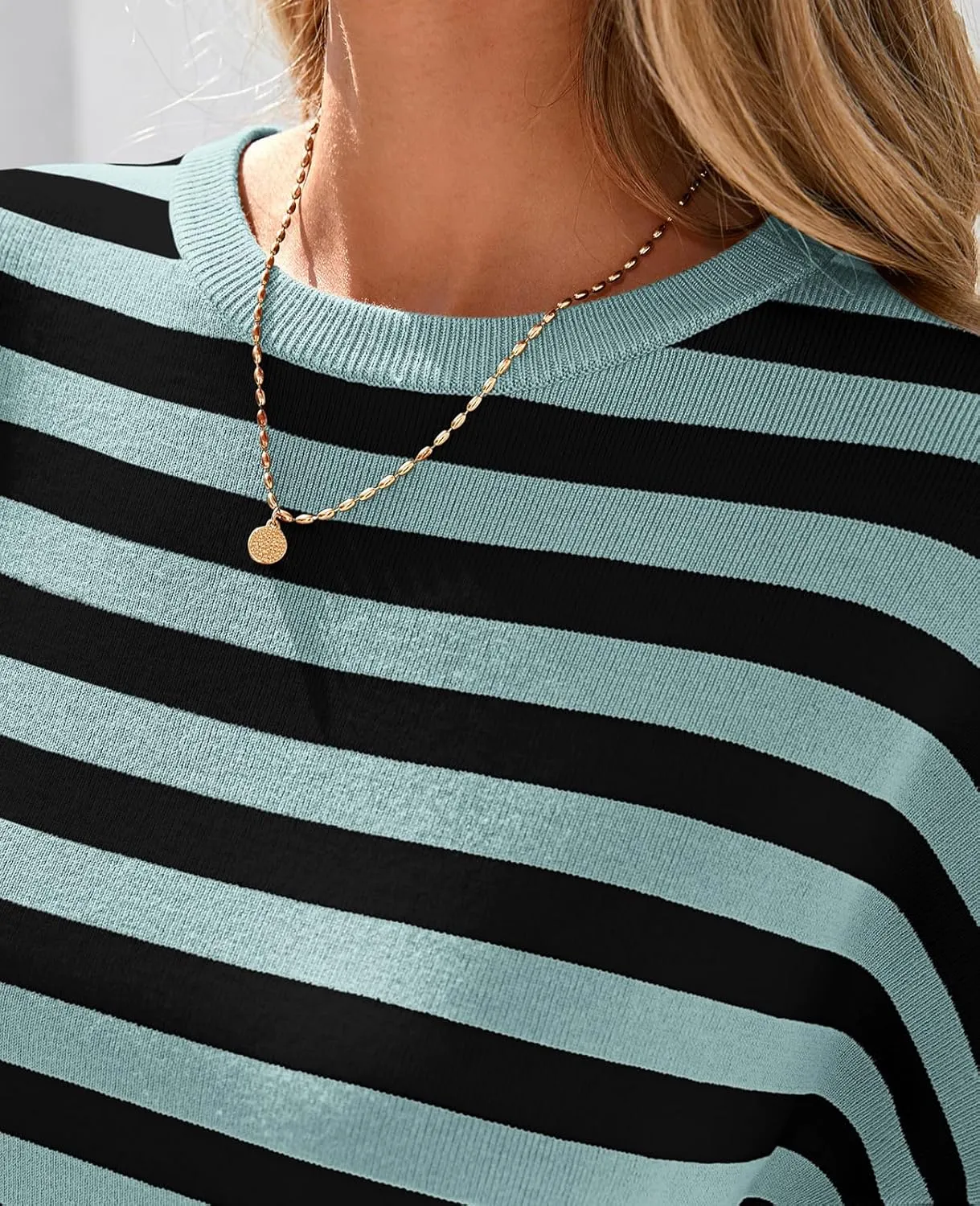 PRETTYGARDEN Womens Spring Summer Tops Fashion Striped Short Sleeve Sweater Crew Neck Lightweight Knit Oversized Shirts 2025