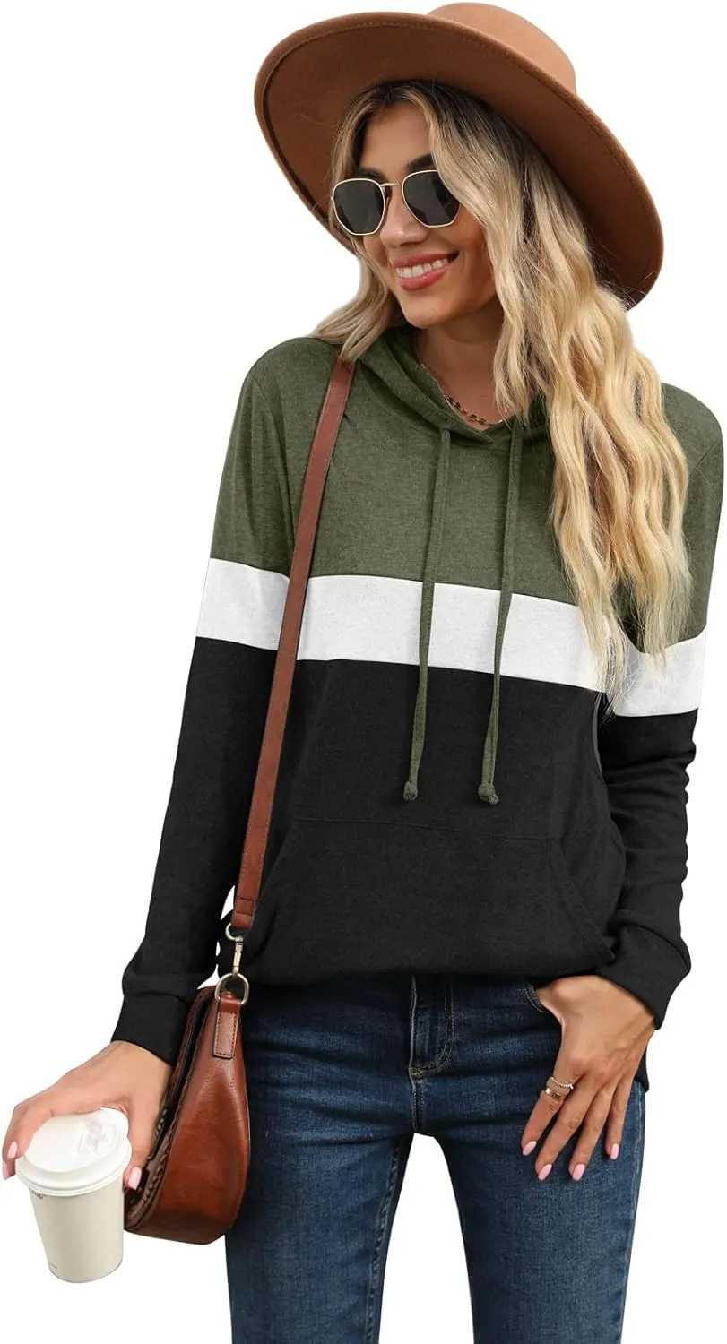 PrinStory Womens Sweatshirts Long Sleeve Casual Color Block Pullover Hoodies Fall Outfits 2024 Clothes