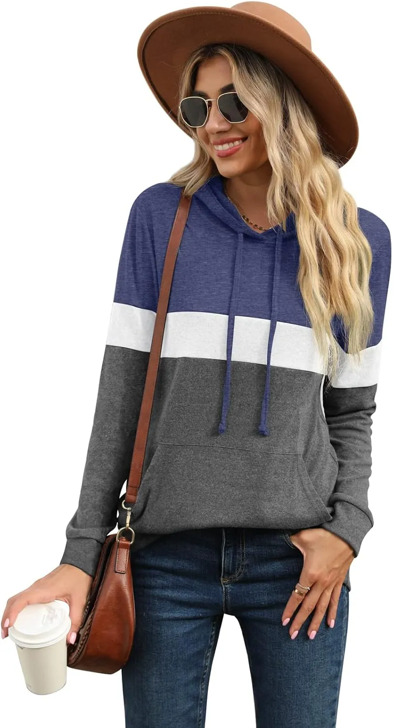 PrinStory Womens Sweatshirts Long Sleeve Casual Color Block Pullover Hoodies Fall Outfits 2024 Clothes