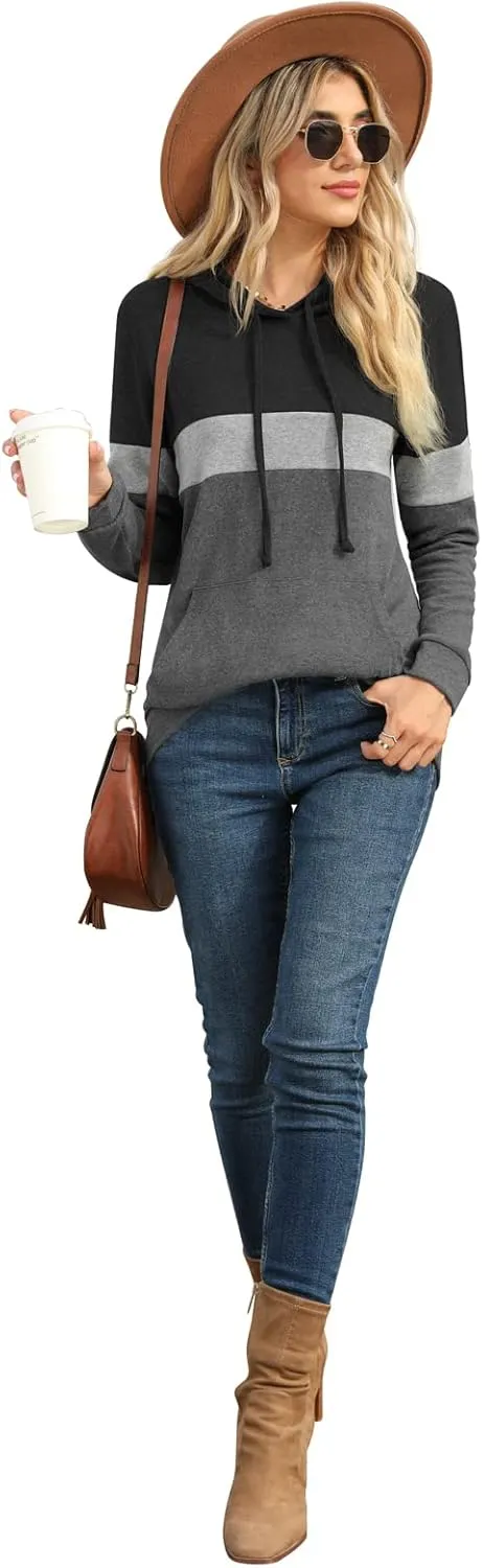 PrinStory Womens Sweatshirts Long Sleeve Casual Color Block Pullover Hoodies Fall Outfits 2024 Clothes