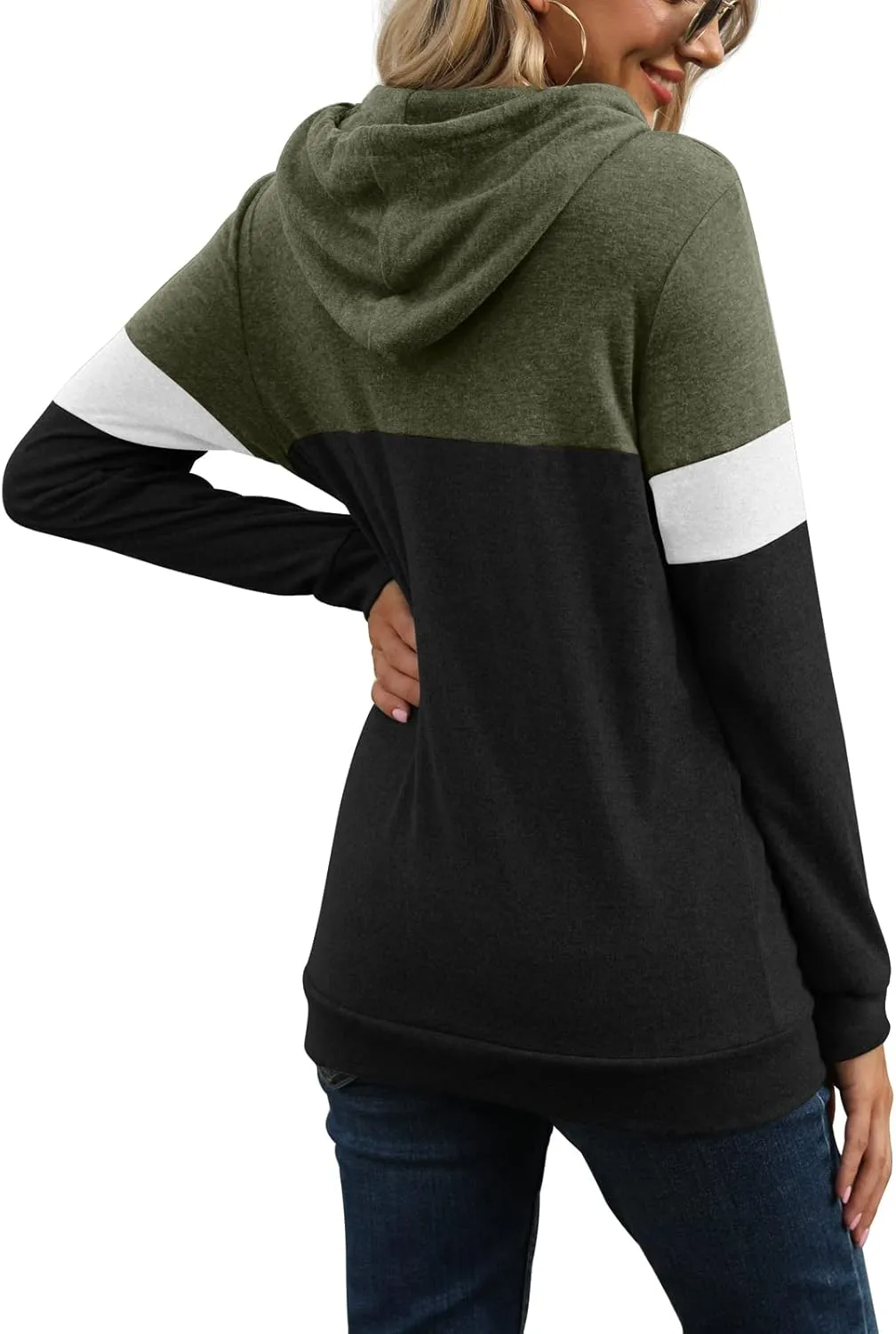 PrinStory Womens Sweatshirts Long Sleeve Casual Color Block Pullover Hoodies Fall Outfits 2024 Clothes