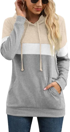 PrinStory Womens Sweatshirts Long Sleeve Casual Color Block Pullover Hoodies Fall Outfits 2024 Clothes