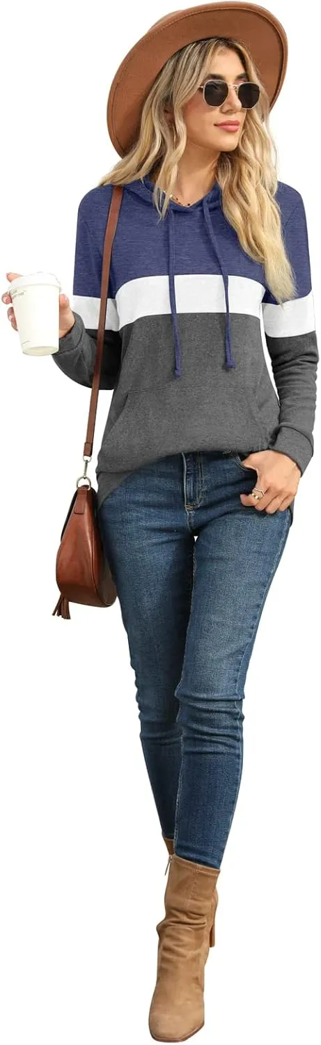 PrinStory Womens Sweatshirts Long Sleeve Casual Color Block Pullover Hoodies Fall Outfits 2024 Clothes