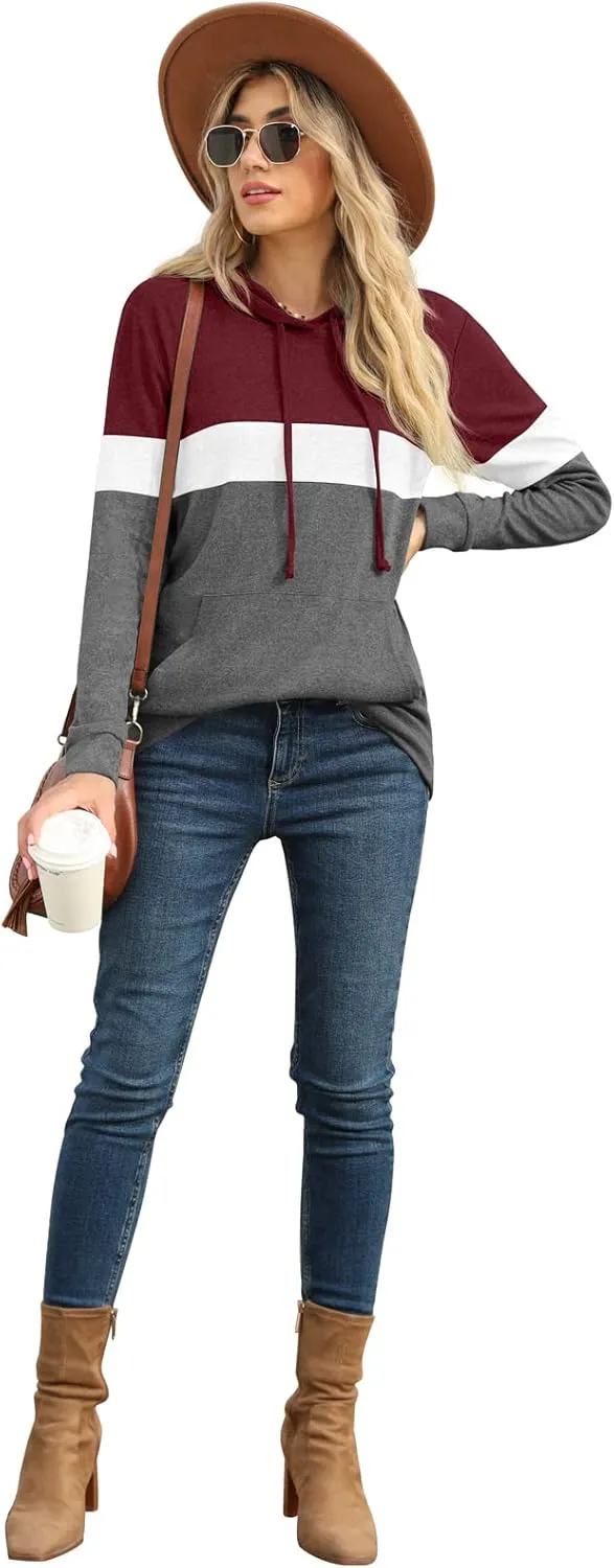 PrinStory Womens Sweatshirts Long Sleeve Casual Color Block Pullover Hoodies Fall Outfits 2024 Clothes