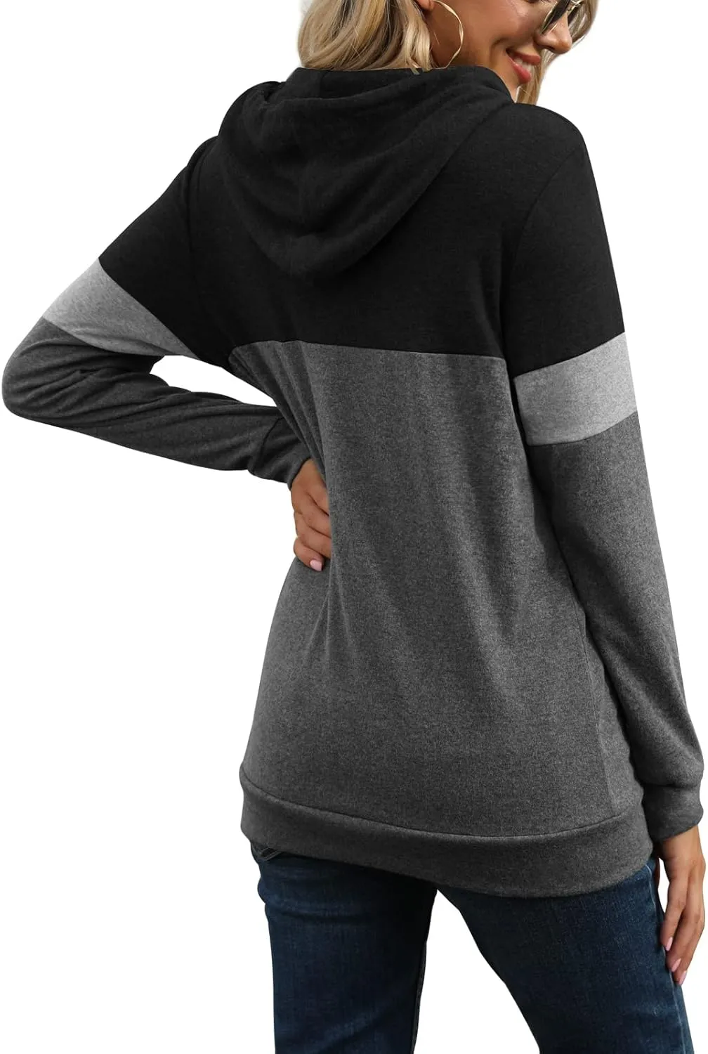 PrinStory Womens Sweatshirts Long Sleeve Casual Color Block Pullover Hoodies Fall Outfits 2024 Clothes
