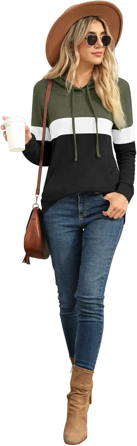 PrinStory Womens Sweatshirts Long Sleeve Casual Color Block Pullover Hoodies Fall Outfits 2024 Clothes