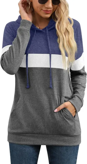 PrinStory Womens Sweatshirts Long Sleeve Casual Color Block Pullover Hoodies Fall Outfits 2024 Clothes