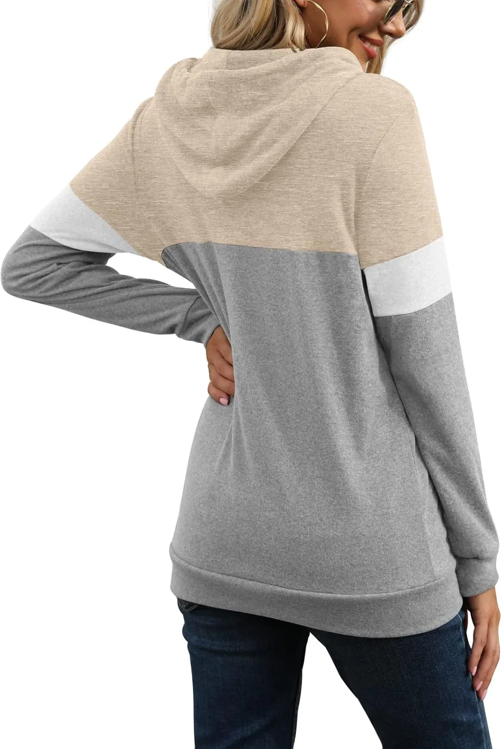 PrinStory Womens Sweatshirts Long Sleeve Casual Color Block Pullover Hoodies Fall Outfits 2024 Clothes