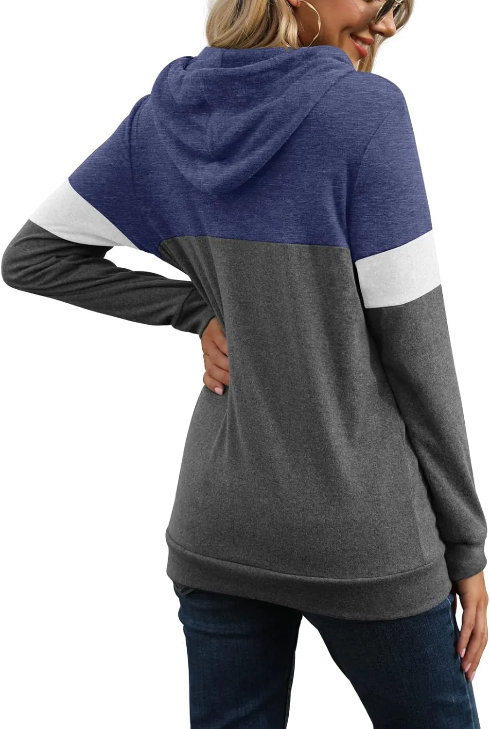 PrinStory Womens Sweatshirts Long Sleeve Casual Color Block Pullover Hoodies Fall Outfits 2024 Clothes