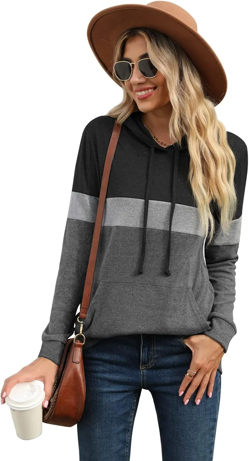 PrinStory Womens Sweatshirts Long Sleeve Casual Color Block Pullover Hoodies Fall Outfits 2024 Clothes