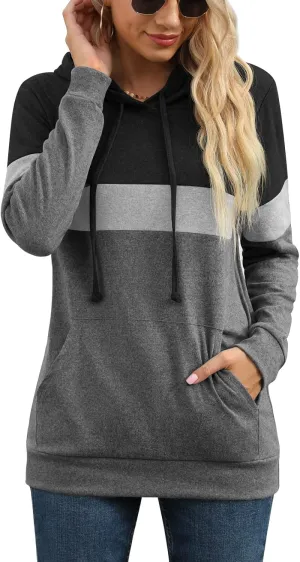 PrinStory Womens Sweatshirts Long Sleeve Casual Color Block Pullover Hoodies Fall Outfits 2024 Clothes